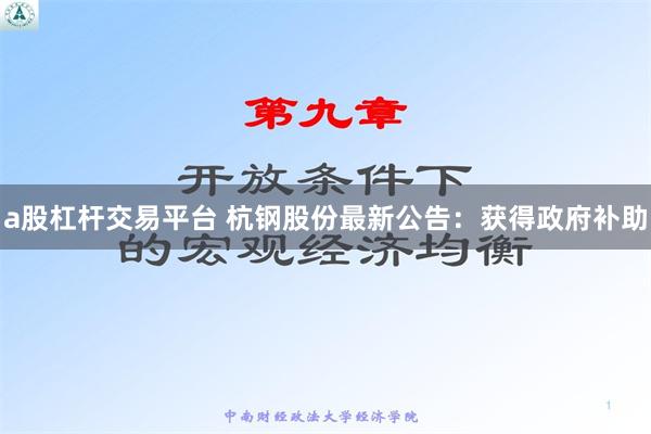 a股杠杆交易平台 杭钢股份最新公告：获得政府补助